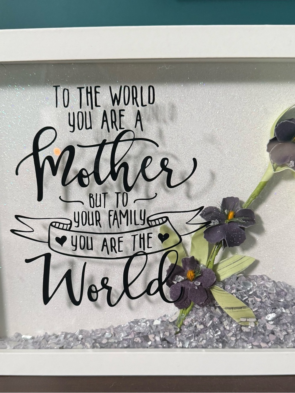 Mother You Are the World Floral Shadow Box Wall Decor - White